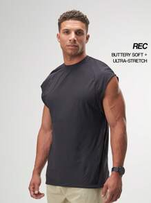 ARC Activewear Performance Cuttoff Tank Cap Sleeve Top T Shirt Gym Workout Muscle Tank - Black - View 1
