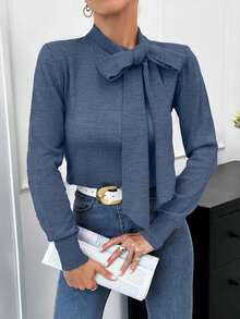 SHEIN Maglione dal taglio regolare, in stile da lavoro, con fiocco dettaglio "regale"