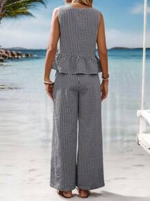 EMERY ROSE Conjunto de dos piezas para mujer, ropa de verano para vacaciones, atuendo para salir de mujer, parte superior para mujer, conjunto de verano con estampado de cuadros para mujer de 2 piezas