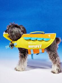 PETSIN Yellow HIPIPET Logo Printed Lightweight Pet Life Jacket, Adjustable Buoyancy For Summer, Comfortable & Breathable