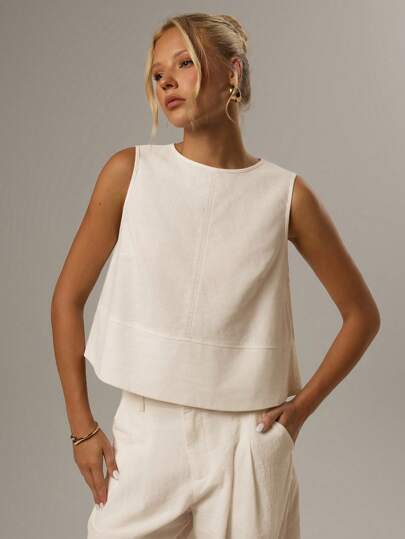 SHEIN Forever 21 女士纯色圆领无袖休闲宽松上衣，夏季