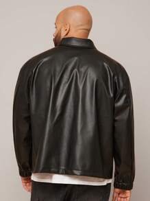 EASEVO Plus Size Men's Fashionable Street-Style PU Leather Zip-Up Long Sleeve Jacket - Black - View 2