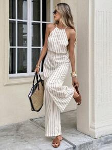 Serisse 女式宽松条纹阔腿连体裤