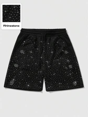 Street Life Pantalones cortos unisex con estampado de estrella de rhinestone, estilo streetwear