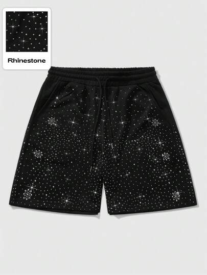 Street Life Unisex Streetwear Style Rhinestone Star Print Shorts