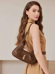 MOTF PREMIUM PU LEATHER IRONMONGERY SHOULDER BAG - Brown - View 1