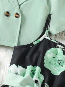 年轻女孩绿色开衫搭配碎花吊带裙，甜美优雅的穿搭 - 綠色 - 查看 5