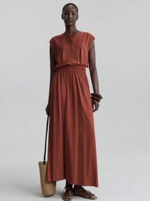 Ontre Hàng mới về năm 2025, Nâu cam, Nửa vạt, Không tay, Phong cách thoải mái thường ngày, Vải lanh pha trộn, Cổ tròn, Dáng rộng, Đầm midi xòe, Thiết kế thắt eo, Đầm dài đến giữa bắp chân dành cho nữ, Đa năng cho mọi mùa, Thích hợp mặc hàng ngày, Trang phục đi biển/nghỉ lễ, Phong cách Boho Chic, Kỳ nghỉ hè, Phong cách Indie, Lễ hội đồng quê miền Tây, Vải cao cấp, Thoải mái - Rỉ Nâu - Xem 7