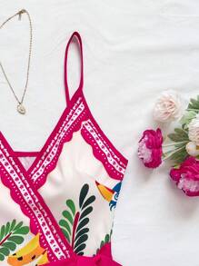 Soleia 女士热带椰子树和棕榈叶印花裹身吊带迷你连衣裙，度假风格 - 彩色 - 查看 5