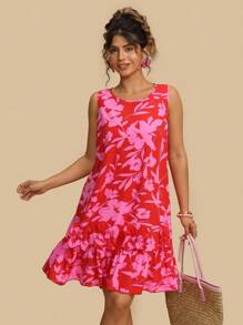 Travachic 大码休闲花卉3D装饰束腰连衣裙女夏装度假装女装夏季新款女夏装女夏装 - 紅色 - 查看 3