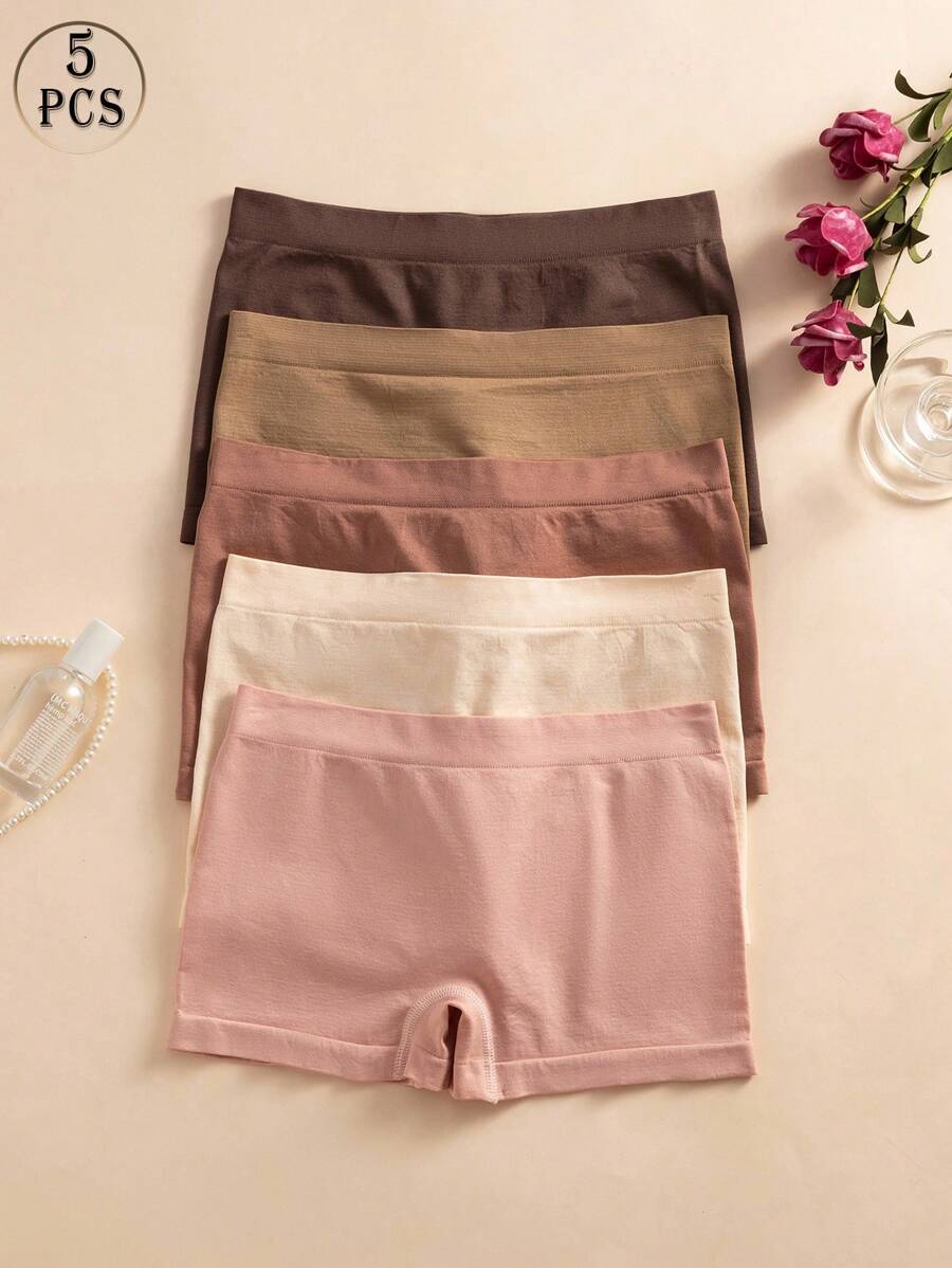 5条装女式简约纯色无缝内裤 - 彩色 - 查看 1