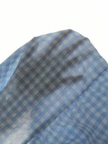 SHEIN 2 件女童格子泡泡袖上衣，蝴蝶结细节和百褶裙短裤套装，甜美夏日休闲 - 淺藍色 - 查看 8