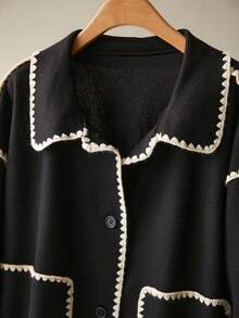 CosyJoli 大码秋冬狗牙边拼色翻领方形短款羊毛大衣