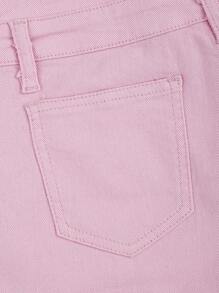 SHEIN MOD Celana Pendek Denim Kasual Wanita dengan Kancing dan Saku Depan - Berwarna merah muda - View 4