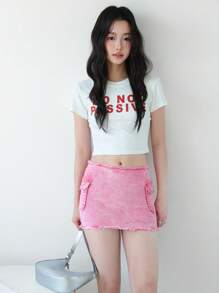 SHEIN EZwear Minifalda de mezclilla para mujer, ajustada y sexy en color rosa, ideal para graduación, vacaciones, conciertos de música country, conciertos, cruceros, estilo "old money" para mujer, salidas, festivales, vacaciones, cumpleaños, veranos lindos - Rosa - Ver 3