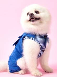 PETSIN Pantalones de arnés transpirables y livianos con bolsillo y gráfico de oso "Buenos Amigos" en azul para mascotas, plegables para uso en exteriores - Azul - Ver 2