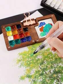 6pcs Mini Travel Palette Set, Portable Watercolor Kit, 8/15 Grid Paint Box, Sketchbook, Binder, And Brushes For Artists And Students - Multicolor - View 4