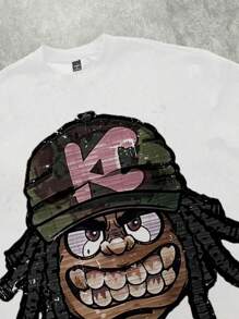 Manfinity ZONE917 Oversized Funny & Peculiar Portrait Print Loose Fit Crew Neck T-Shirt