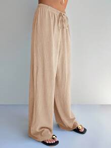 SHEIN Forever 21 女士棕色纹理度假休闲家居裤 - 紅木色 - 查看 5