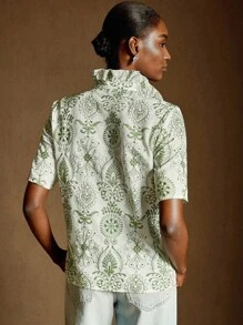 Écloséra Women's Summer Elegant Embroidered Ruffle Collar Blouse