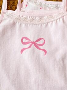 SHEIN Vintaside Kids 6件套女孩喜欢印花蝴蝶结蕾丝装饰吊带背心和内裤内衣套装，纯棉，可爱舒适，可外穿 - 彩色 - 查看 4
