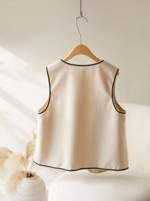 CosyJoli Plus Size Summer Casual Colorblock Trim Sleeveless Jacket Autumn Winter Clothes For Women - Apricot - View 3