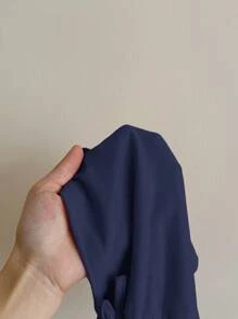 SHEIN LMoss Kids LMoss  Babygirl Cute Casual Knitted Navy Blue Short Sleeve Top And Wide Leg Pants Set Toddler Girl Two Piece Set Toddler Girl Clothes Baby Girl Two Piece Outfit Girls Two Piece Outfits Toddler Girl Summer Outfit - Navy Blue - View 7