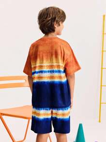 SHEIN Conjunto informal holgado y minimalista de camiseta de manga corta de cuello redondo y pantalones cortos cómodos para niño preadolescente - Amarillo - Ver 2