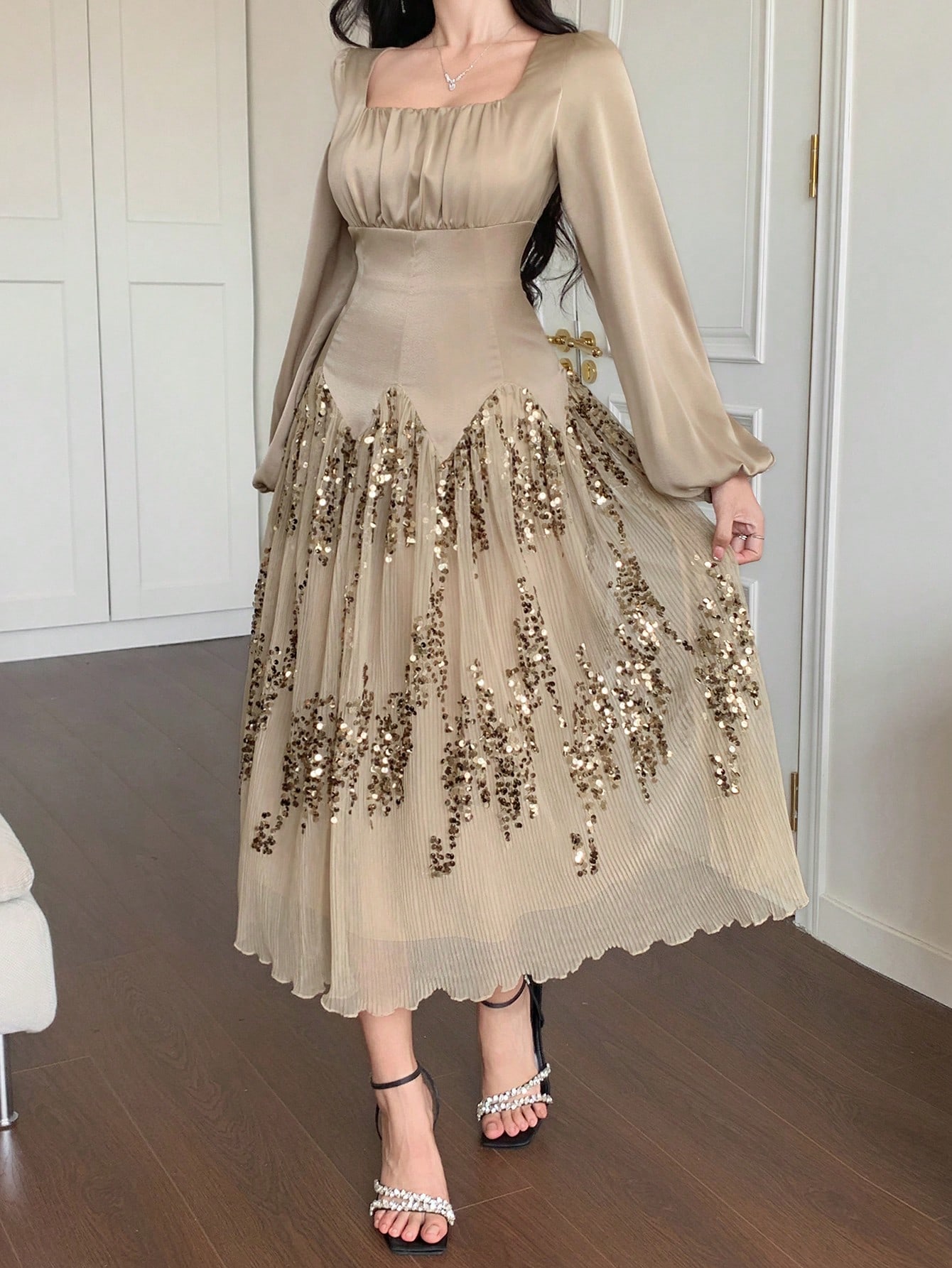 DAZY فستان نسائي طويل الأكمام للربيع والحفلات الرس...