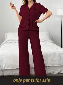 SHEIN Contrast Color Jacquard Knit Women's Casual Pants, Fall, Cozy