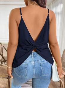 SHEIN Holidaya Camiseta de tirantes de verano de talla grande, de unicolor, con efecto retorcido y calado