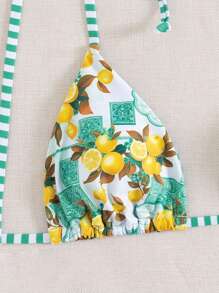 Swim Vcay Ensemble de bikini avec nœud papillon rayé, imprimé citron, détail nœud, mignon, pour vacances à la plage, festival d'été