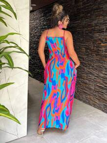 SHEIN SXY Abito lungo con tasche e stampa integrale, senza maniche, per taglie forti - Multicolore - Visualizzare 3