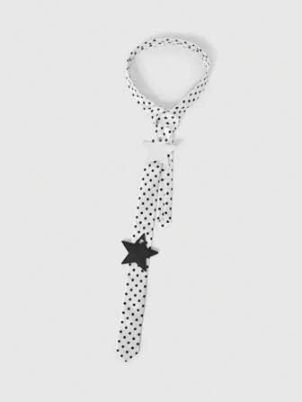 Grunge Punk 1pc Handmade Leather Star Pattern Thin Necktie, Black & White Polka Dot Decor Necktie, Abyssinian Culture Inspired Harajuku Y2K Style
