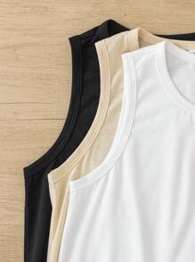 SHEIN 3pcs/Set Tween Boys' Cute Graphic Round Neck Tank Top, Casual For Commute, School, Daily Wear, Suitable For Spring & Summer