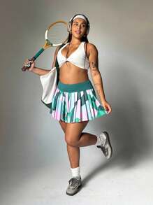 女式加大码彩色印花网球运动裙和裤裙百褶裙