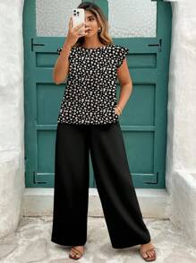 SHEIN Clasi 2件套大码休闲简约黑白碎花