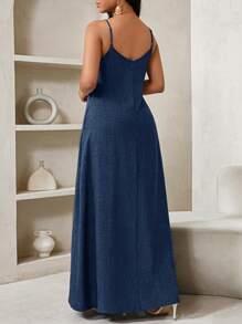 SHEIN Lady 蓝色女士波西米亚风露背女士宽松长裙女士连衣裙宽松露肩生日和活动礼服/节日礼服度假服装女士波西米亚风/波西米亚风女装吊带上衣非洲女装女士连衣裙夏季热带女装新品女士连衣裙沙滩裙复活节连衣裙/复活节女装/复活节女装 - 藏蓝色 - 查看 2