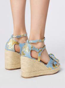 ROMWE Kawaii Bow Floral Open Toe Wedge Sandals For Women - Multicolor - View 5