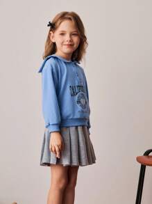 PrepCrw Conjunto de sudadera con cuello de marina y minifalda plisada estilo colegial para niñas jóvenes - Multicolor - Ver 3