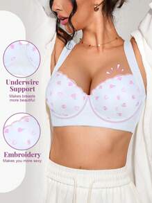 PetitDoll 1pc Women's Mesh Embroidery Bra, Soft Comfortable Wide Strap Underwire Push Up Adjust Bra - White - View 7