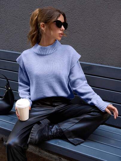 Women Padded View Detailed Regular Fit Sweater,Jumper,Cream Jumper,Jumpers,Black Jumper,Womens Jumper,White Jumper,Women's Jumper,Women's Jumpers,Winter Clothes