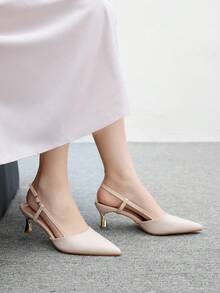 CUCCOO BIZCHIC 女士时尚尖头米色后带晚会通勤电镀组合高跟鞋 - 糯米白色 - 查看 1