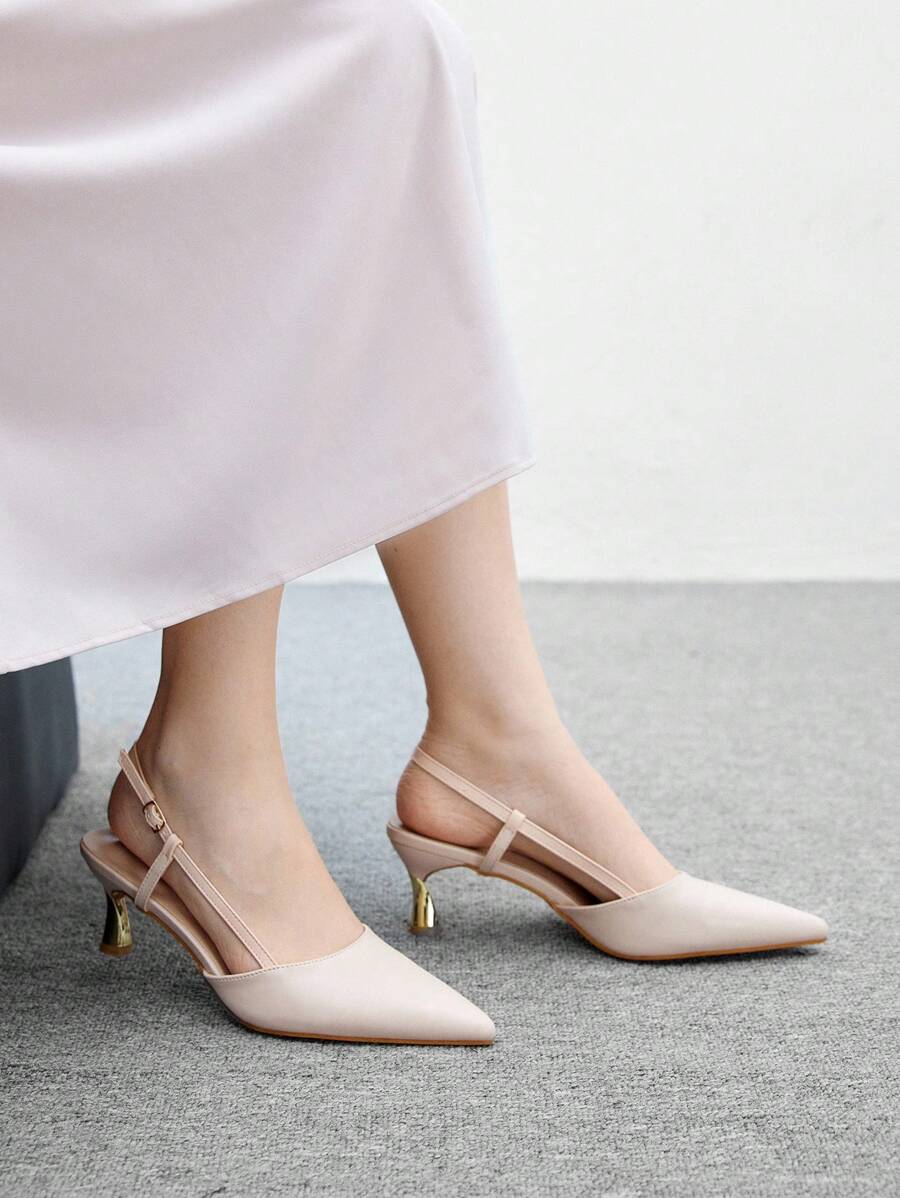 CUCCOO BIZCHIC 女士时尚尖头米色后带晚会通勤电镀组合高跟鞋 - 糯米白色 - 查看 1