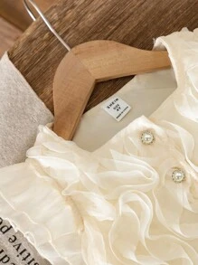 SHEIN Elladie kids طقم تنورة وبلوزة مزخرفة بالأزهار على أكمام قصيرة على الطراز الكوري الأنيق، 2 قطعة مجموعة، جميلة وحلوة للصيف - لون مشمشي - مشاهدة 4