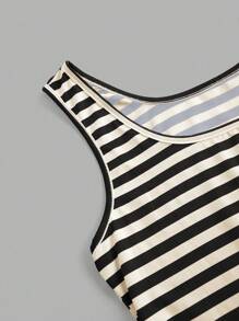 SHEIN LUNE 2024 秋冬条纹背心、裤子和夹克三件套机场装 - 杏色 - 查看 6