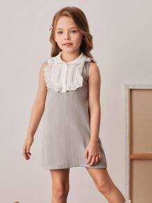 PrepCrw Vestido de niña con estilo preparatorio, bloque de color, cuello, botón frontal y sin mangas - Multicolor - Ver 5