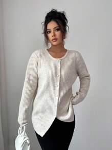 Rafferiza Autumn Round Neck Long Sleeved Pearl Button Women's Knitted Cardigan Fall Winter Cloth For Women