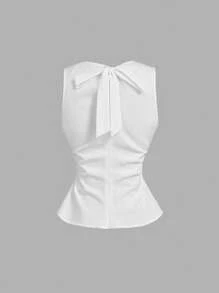 SHEIN MOD Women's Elegant Knot Decor White Fitted Tank Tops,Fashionable For Summer,Summer Tops,Vintage,Old Money,Going Out Top,,Cute Shirts,Back To School Clothes,Office Outfits For Women