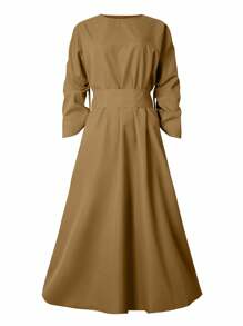 INAWLY Robe décontractée à manches longues pour femme, col rond, plissée